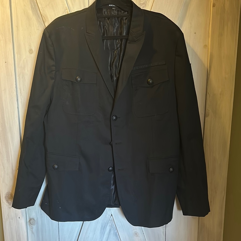 Express Men's Black Jacket Blazer Military style 48R extra slim